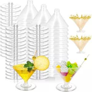 캐시거 100팩 플라스틱 마티니 잔 5온스 미니 디저트 컵 투명 칵테일 스틱 숏 스템 샷 파티 와인 및