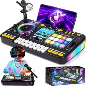 DJ 믹서 컨트롤러 테이블 음악 LED 조명 사운드 효과 마이크 피아노 보드 생일 선물 3 4 5 6 7 세 소년
