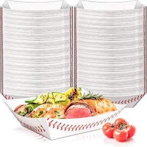 모트바흐 100팩 3Lb 종이 음식 보트 트레이 야구 생일 장식 파티 혜택 스낵 팝콘 샌드위치 버거 핫도그