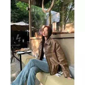 여성용 빈티지 가을 가죽 재킷 코트 PU DUCHI3