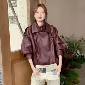 빈티지 가을 여성 가죽 자켓 코트 슬림핏 PU DUCHI3