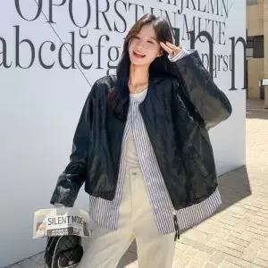 여사친 가을 캐주얼 스트라이프코트 가죽 점퍼 재킷 라운드 DUCHI3
