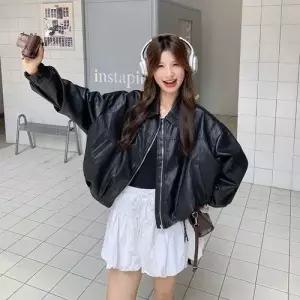 여성용 캐주얼 가을 단가라 가죽 숏 자켓 코트 DUCHI3