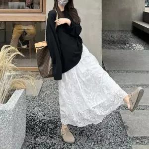 치마 여친 데일리 쉬폰 레이스 슬림핏 A라인 SPO마켓1