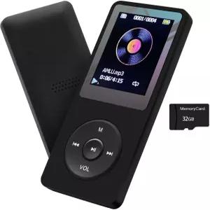 MP3 플레이어 32GB 스피커 이어폰 포함 휴대용 HiFi 무손실 사운드 미니 음악 음성 녹음기 E-Book HD 화면