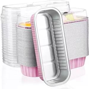 뚜껑이 있는 EUSOAR 컵케이크 라이너 50pcs 6.8oz 6.5 x2.5 x1.2 알루미늄 일회용 호일 미니 로프 팬 틴