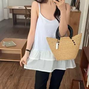 [신세계라이브쇼핑][옷자락] 여자 여름 레이어드티 캉캉 프릴 빅사이즈 면 끈 나시