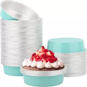 Beasea 4인치 알루미늄 라메킨 100팩 7.3온스 215ml 미니 일회용 베이킹 호일 컵 뚜껑 없는 컵케이크