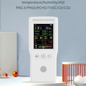 가스계량기 측정기 휴대용 공기질 감지기 디스플레이 TVOC IN CO PM10 HCHO 온도 PM2 LCD AQI 모니터 습도 CO2