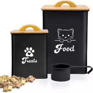 스쿱 고양이 사료 보관 용기 뚜껑이 밀폐된 2PCS 주방 카운터용 간식 병 7+3Lbs 쿠키 블랙