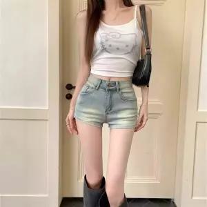 여자 A라인 하이웨스트 청반바지 슬림핏 핫팬츠 반바지 원픽1