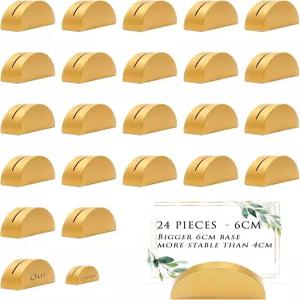 24개 6cm 대형 테이블 번호 홀더 스탠드 금색 나무 반원형 베이스 플레이스 카드 결혼식 레스토랑 메뉴
