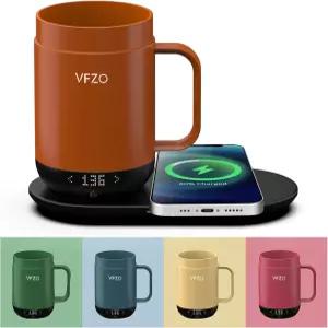 VFZO 6 온도 조절 스마트 머그 셀프 히팅 커피 LED 디스플레이 배터리 수명 80분 최대 49의 고속 무선