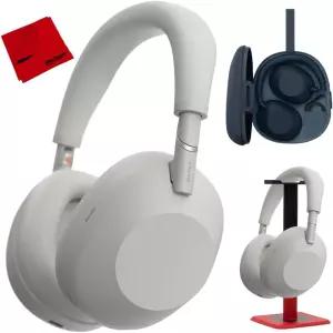 소니 WH-1000XM6 최고의 무선 노이즈 캔슬링 헤드폰 플래티넘 실버 번들과 데코 기어 프로 오디오 스탠드