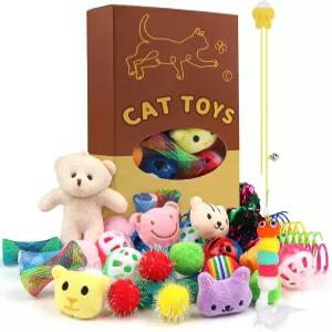 쿼주오 고양이 38PCS 놀이 세트 반짝이는 공 플러시 폼 걸이식 문 선물 상자 스타일
