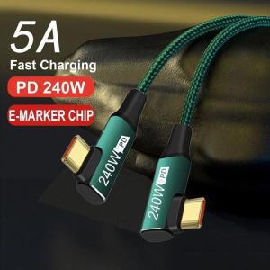 USB C  충전 케이블 PC 노트북 태블릿 휴대폰용 EMAKER 칩 90도 C타입 데이터 코드 PD 240W 48V 5A