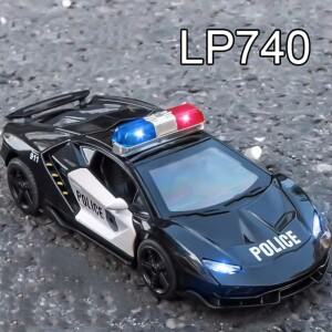로렌지 1:32 람보르 LP740 장난감 경찰차 합금 다이캐스트 모델 전구 사운드 후진 미니어처 자동차 남자아