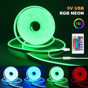 5V USB RGB 네온 LED 스트립 1/2/3 4/5m 조광 가능 DIY 방수  접착 테이프 108LED/M 3535 홈 장식 조명