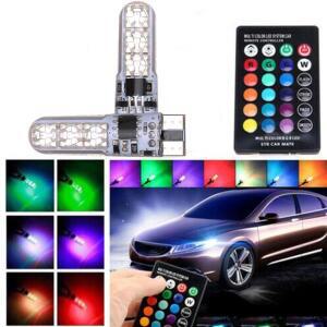 2x T10 방수 W5w 501 자동차 웨지 사이드 전구-6SMD 5050 RGB LED 원격제어배터리 없음스트로브 플래시 램