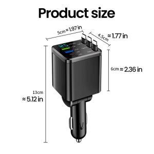 7-in-1 접이식 차량용 충전기 120W  USB Type-C 전원 어댑터LED 케이블 포함