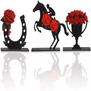 Junkin 3Pcs Derby with Rose 테이블 장식 홈 오 홀리데이 파티 용품을 위한 경마 나무 센터 3D 더비