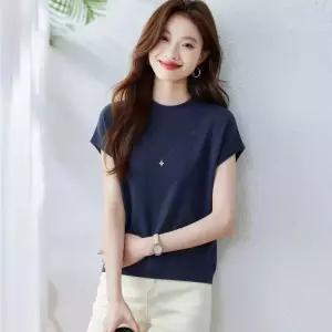 율랑팡 여성 폴라티 반폴라 핫픽스 얇은 니트 반팔 티 여름 속옷 상의 HO2