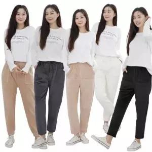 [하프클럽/]여성용 겨울 기모 코듀로이 포켓 밴딩 조거 팬츠 스판 배기 일자