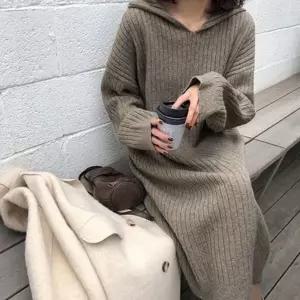 [하프클럽/]골지 후드 롱 원피스 보들촉감 데일리웨어