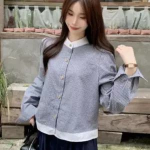 [하프클럽/]스트라이프 카라 셔츠 여성용 클래식 데일리 블라우스