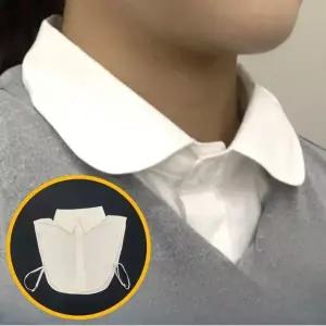[하프클럽/]화이트 쉬폰 클래식 셔츠형 블라우스 목카라 디자인