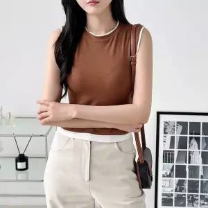 [하프클럽/]레이어드 배색 슬리브리스 티셔츠 여름 나시웨어