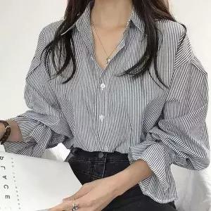 [하프클럽/]여성용 루즈핏 스트라이프 캐주얼 셔츠 블라우스