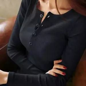 [하프클럽/]여성용 골지 슬림핏 티셔츠 데일리 가을 이너 단추 베이직 아이