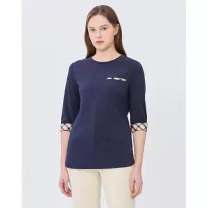 [백화점 정품] 닥스 레이디스 [25SS] [스테디셀러][면]네이비 체크 배색 7부 티셔츠 WKTS5BU01N2