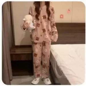 [하프클럽/]극세사 실내복 파자마 수면복 원피스 사계절 커플잠옷