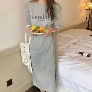 [하프클럽/]롱 반팔 레터링 스타일 데일리 캐주얼 원피스
