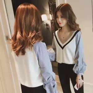 [하프클럽/]겨울용 여성 스트라이프 긴팔 티셔츠 가을 줄무늬 셔츠