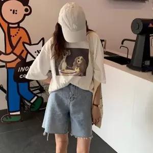 [하프클럽/]여성용 허리조절 와이드 청반바지 여름 워싱 데님 팬츠