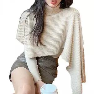 [하프클럽/]여성용 니트 터틀넥 숄 망토 머플러 언발 숄케이프