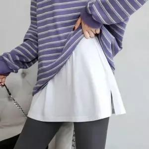 [하프클럽/]여성용 신축 허리밴딩 면 레이어드 미디 스커트 화이트 블랙 여