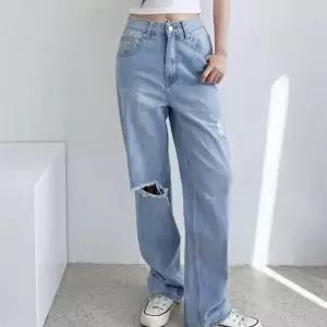 [하프클럽/]여성 와이드 데님 찢청 캐주얼 팬츠 바지 데일리용