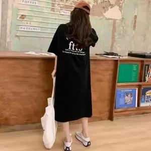 [하프클럽/]여름용 루즈핏 옆트임 반팔 롱 드레스 편안한 원피스