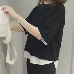 [하프클럽/]오버핏 레이어드 반팔 티셔츠 루즈핏 캐주얼 밑단 포인트 블랙
