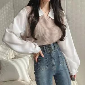 [하프클럽/]밀크카라 레이어드 베스트 셔츠 UC-0214