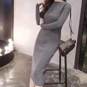 [하프클럽/]롱 슬림핏 골지 니트 원피스 여성용 데일리룩
