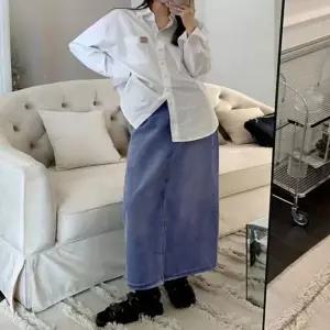 [하프클럽/]하이웨스트 긴 청 데님 스커트 봄가을 여성용