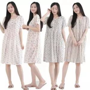 [하프클럽/]여성 냉감 밴딩 허리 원피스 화이트 여름 실내복 잠옷 작업복 홈