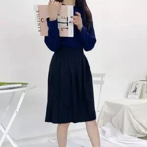 [하프클럽/]여성용 와이드 밴딩 모직 롱 스커트