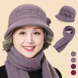 [하프클럽/]중장년 방한 꽃장식 캡모자 머플러세트