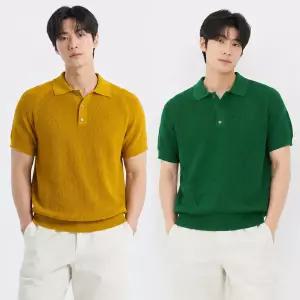 여름 스카시 버튼 카라넥 니트 반팔 반팔 티셔츠 망사 남성 남자